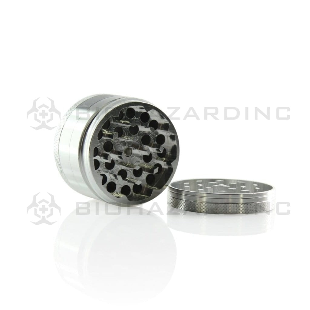 Grinder | Metal Grinder | 4 Piece - 57mm - Silver Metal Grinder Biohazard Inc