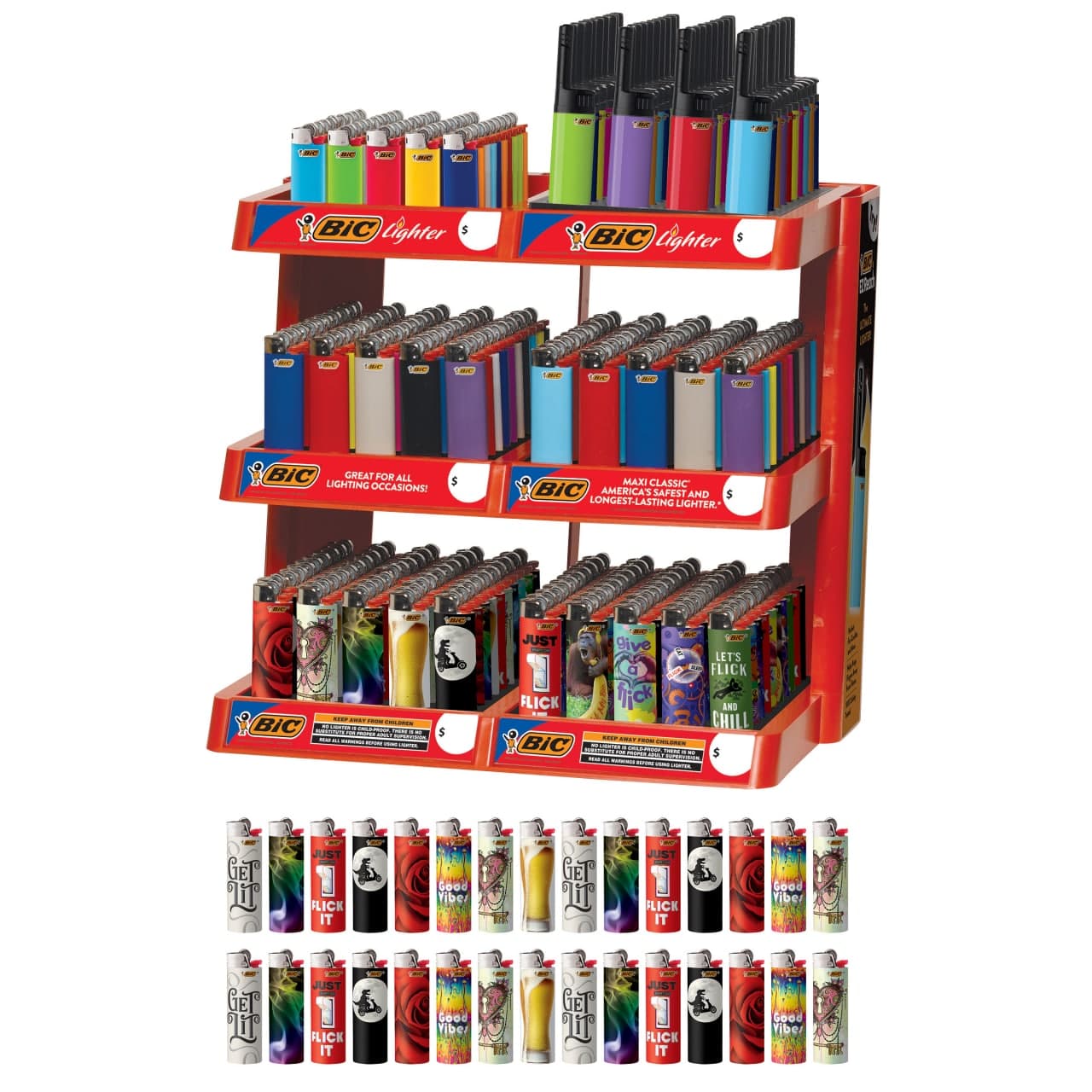 BIC® | Wholesale 6 Tier Powerhouse Plastic Display w/ EZ Reach | 290 Count + 30 Free Lighters Lighter Display Kit BIC
