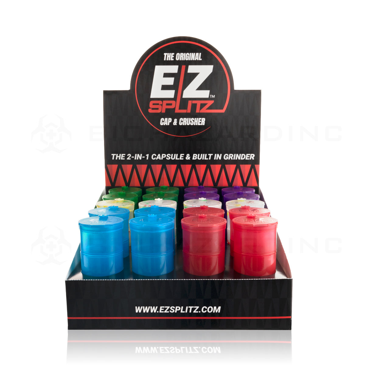 EZ Splitz | Cap & Crusher Pop Top Bottle + Built-in Grinder | 3.5 Grams - 20 Count Grinder EZ Splitz