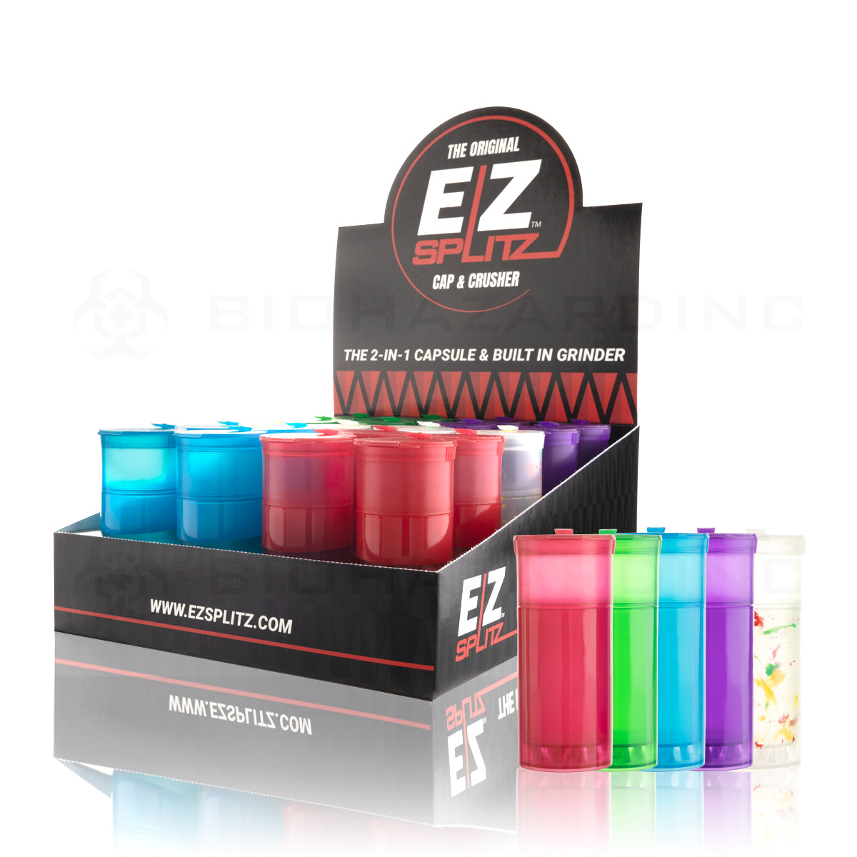 EZ Splitz | Cap & Crusher Pop Top Bottle + Built-in Grinder | 3.5 Grams - 20 Count Grinder EZ Splitz
