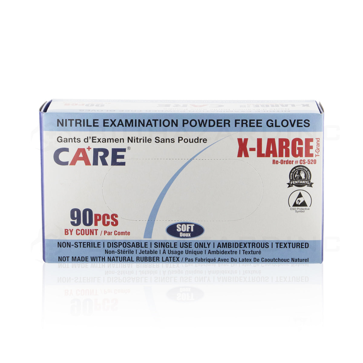 CARE | Nitrile Examination Powder Free Gloves | Various Sizes - Blue - Biohazard Inc Extra Large - 90 Count