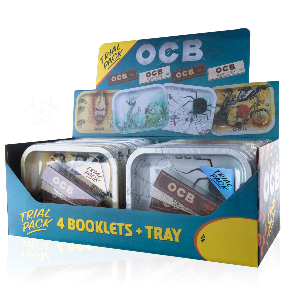 OCB® | 'Retail Display' Rolling Papers w/ Metal Rolling Tray | Classic White - 12 Count - Various Sizes Rolling Tray OCB King Slim - 110mm - 32/Pack