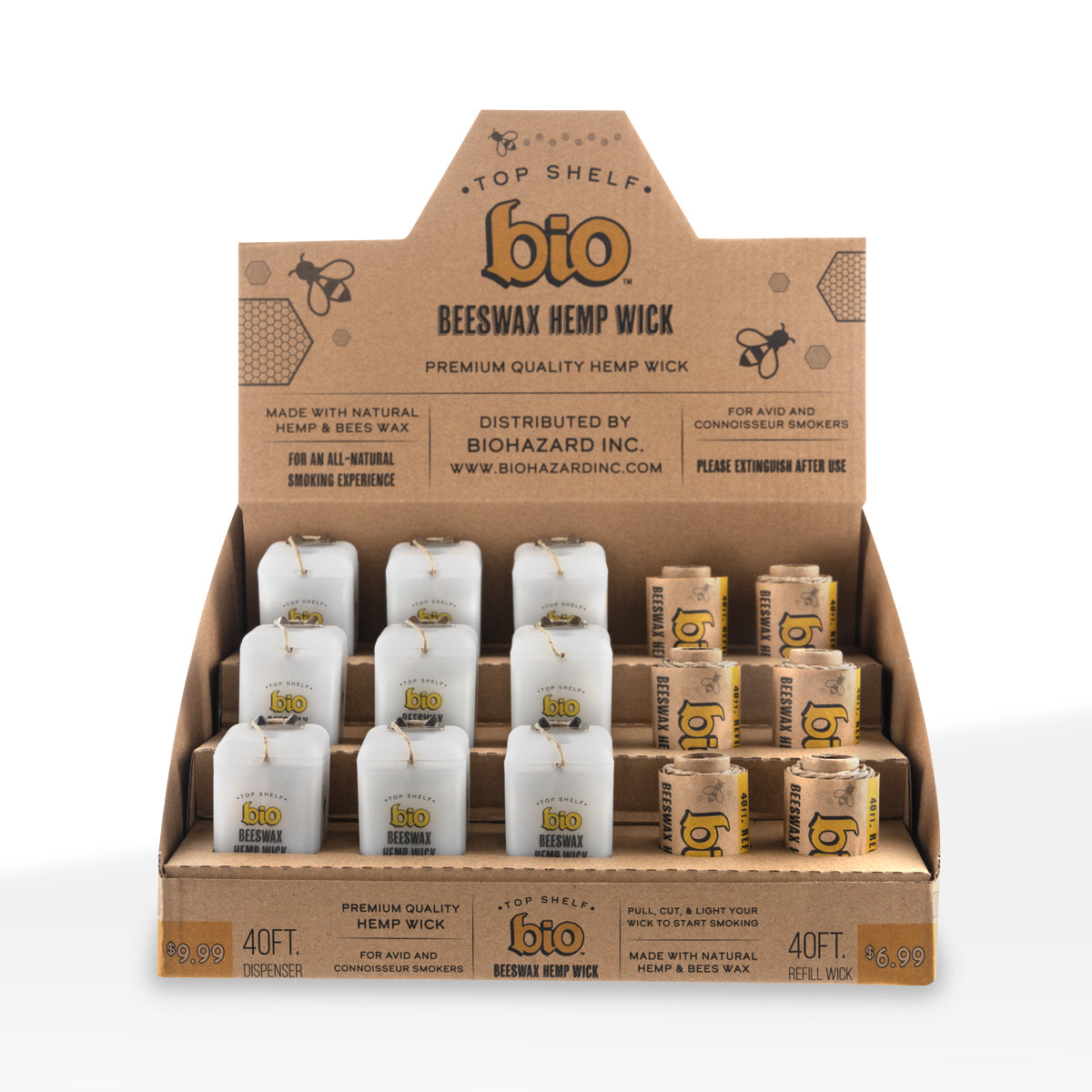 BIO Glass | Natural Beeswax Hemp Wick | 40ft - Dispenser - 15 Count Hemp Wick BIO Glass