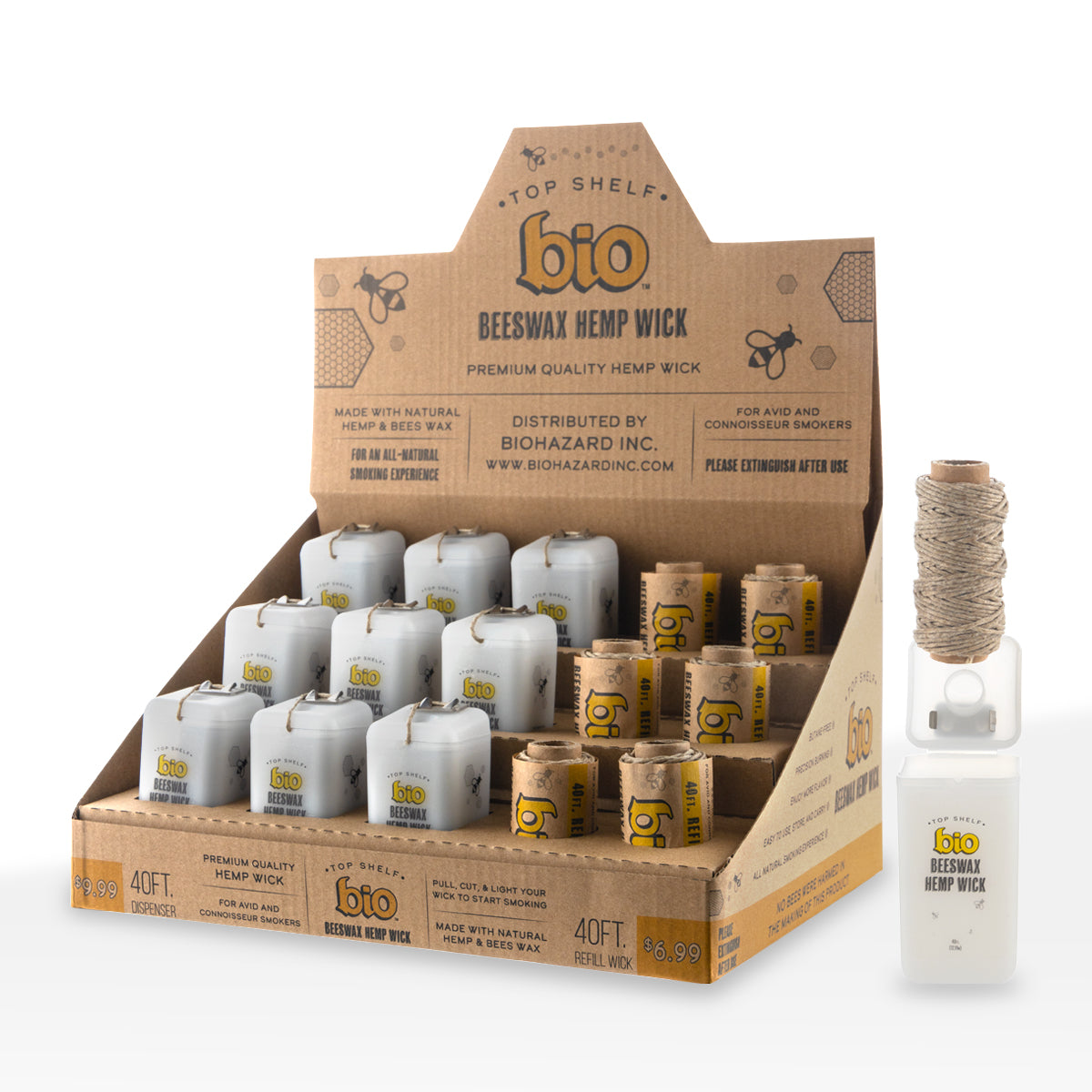 BIO Glass | Natural Beeswax Hemp Wick | 40ft - Dispenser - 15 Count Hemp Wick BIO Glass