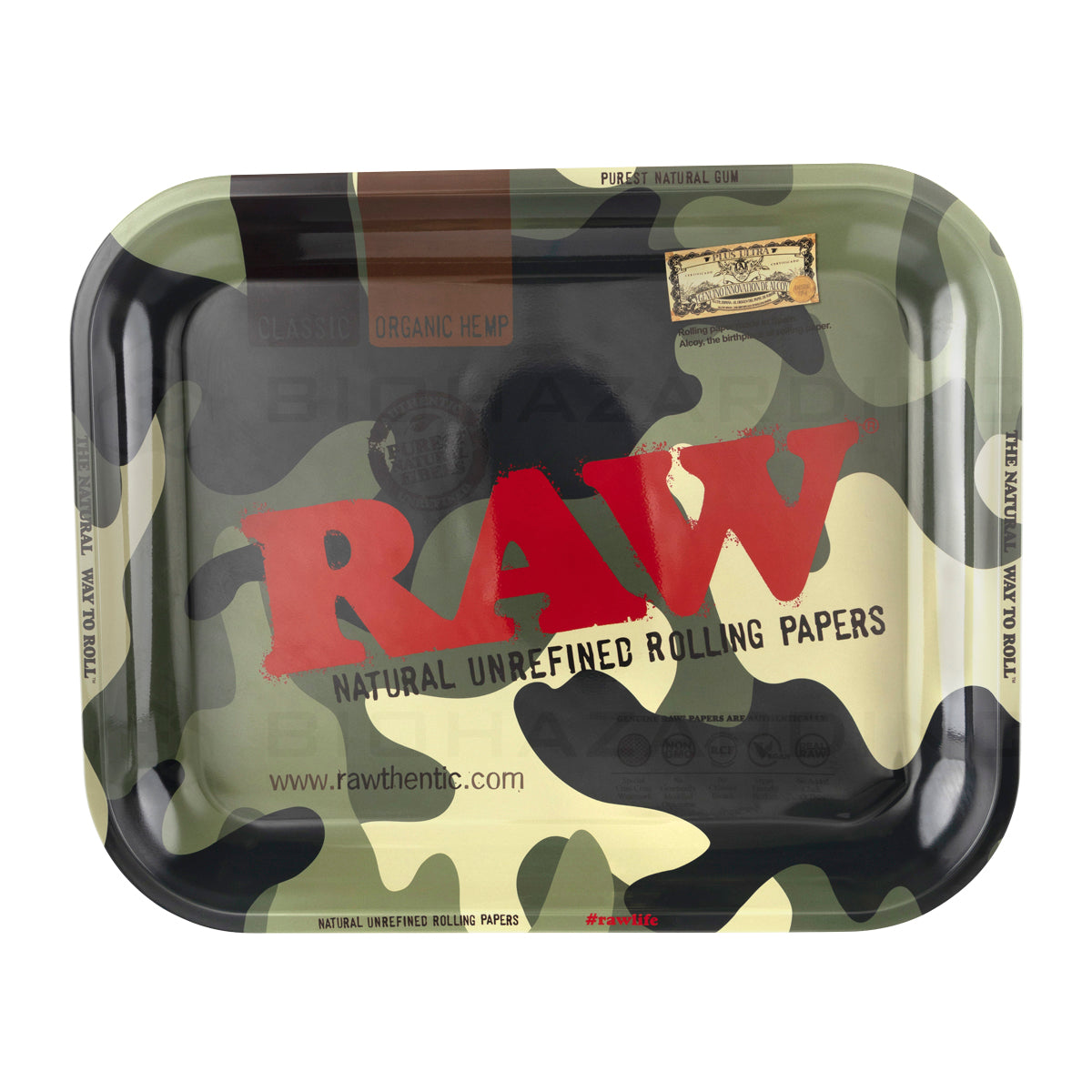 RAW Rolling Tray | Camo | Large - 14in x 11in - Metal Rolling Tray Raw