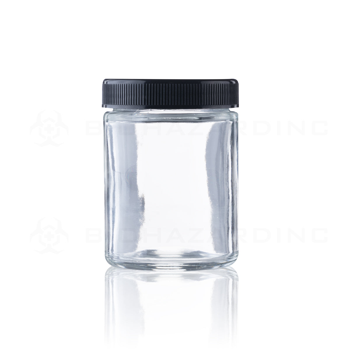 Glass Jar | Straight Sided Clear Glass Jars w/ Black Caps | 4oz - 120 Count Glass Jar Biohazard Inc   