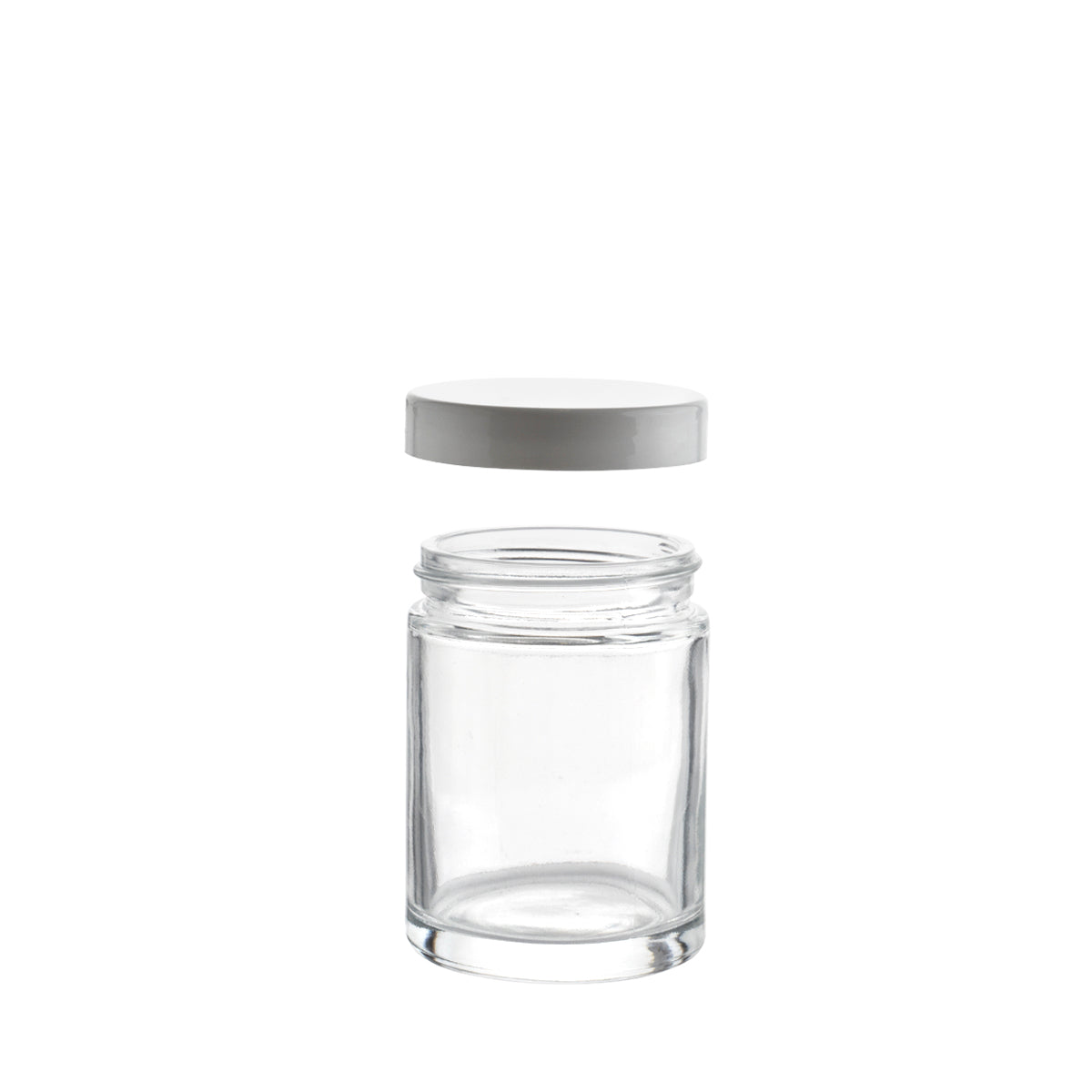Glass Jar | Straight Sided Clear Glass Jars w/ Smooth White Caps | 4oz - 120 Count Glass Jar Biohazard Inc   