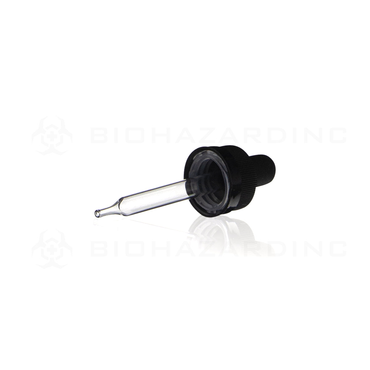 Child Resistant | Cap w/ Glass Dropper | 18mm - Black Child Resistant Cap Biohazard Inc