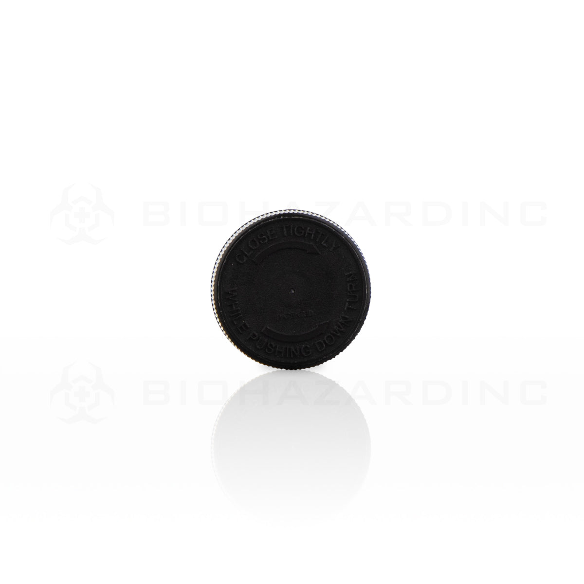 Child Resistant | Push Down & Turn Plastic Caps | 24mm - Black Child Resistant Cap Biohazard Inc