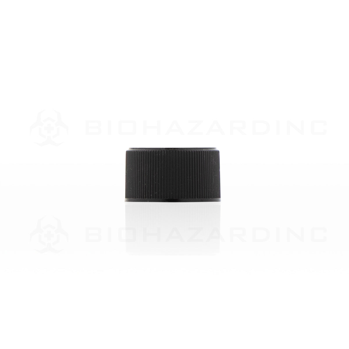 Child Resistant | Push Down & Turn Plastic Caps | 24mm - Black Child Resistant Cap Biohazard Inc
