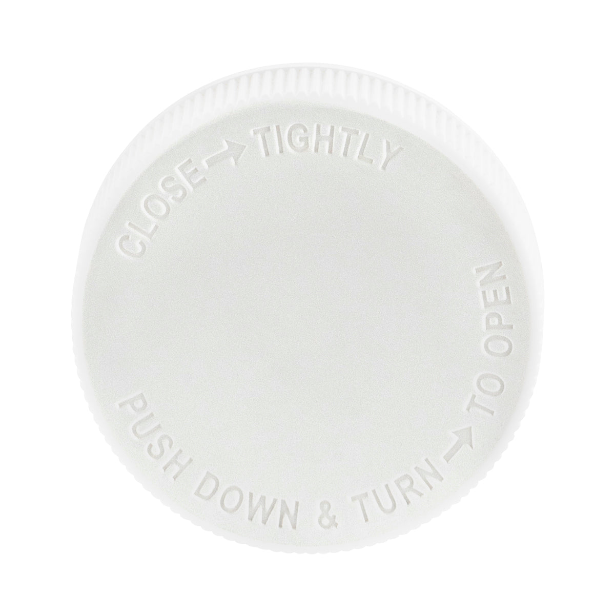 Child Resistant | Ribbed Push Down & Turn Plastic Caps | 53mm - White Child Resistant Cap Biohazard Inc