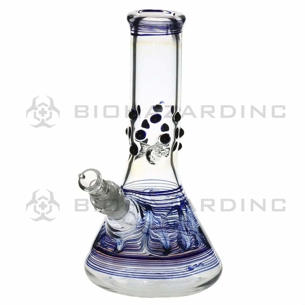 Wrap & Rake | Artistic w/ Marbles Beaker Water Pipe | 8" - 14mm Glass Bong Biohazard Inc Blue  