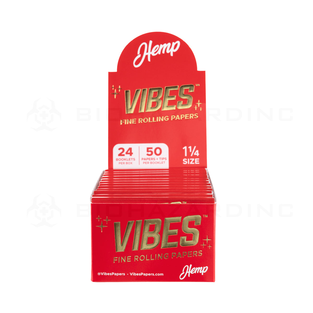 VIBES™ | 'Retail Display' Hemp Rolling Papers Classic 1¼ Size + Tips | 78mm - Classic White - 24 Count Rolling Papers Vibes   