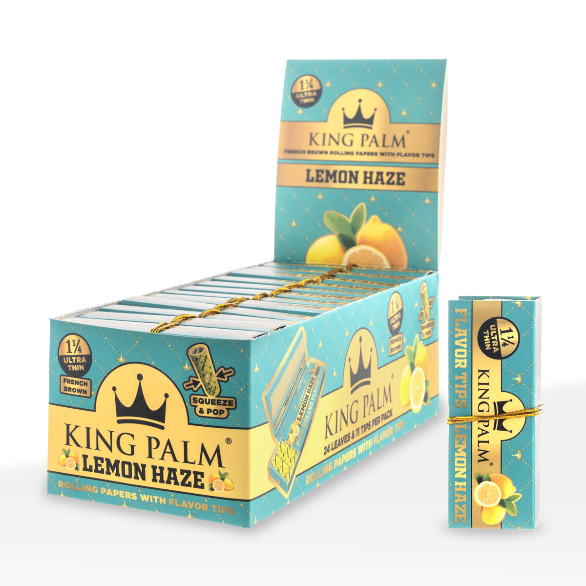 King Palm™ | French Brown 1.25" Joint Rolling Papers + Tips | 24 Pack - 24 Count - Various Flavors Rolling Papers + Tips King Palm Lemon Haze