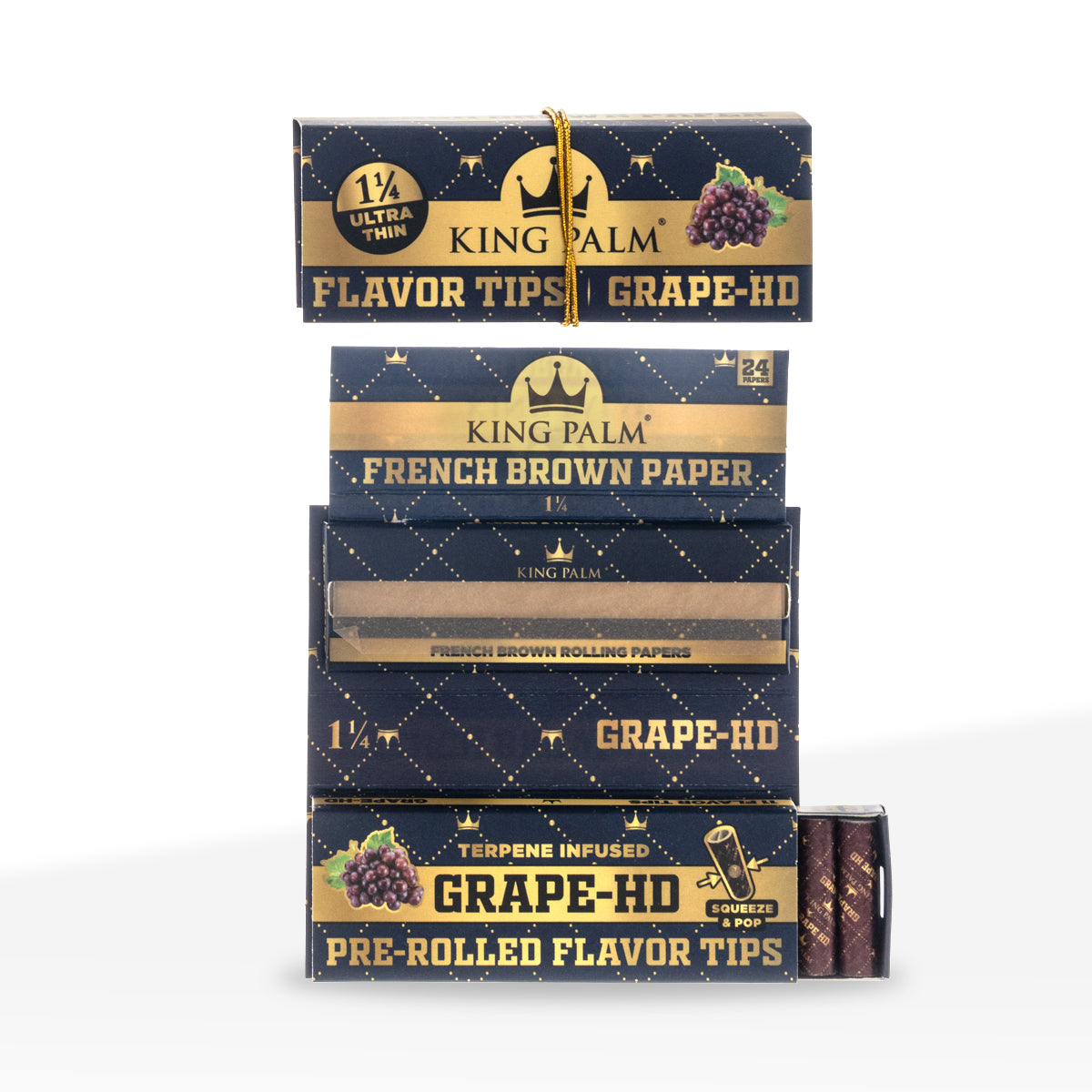 King Palm™ | French Brown 1.25" Joint Rolling Papers + Tips | 24 Pack - 24 Count - Various Flavors Rolling Papers + Tips King Palm