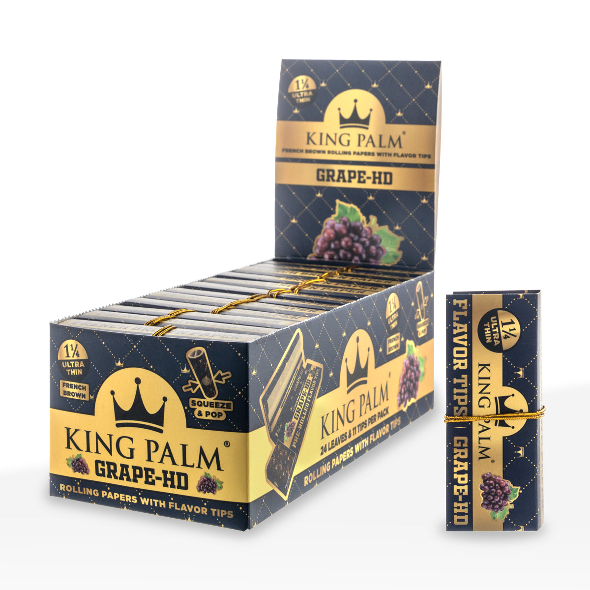 King Palm™ | French Brown 1.25" Joint Rolling Papers + Tips | 24 Pack - 24 Count - Various Flavors Rolling Papers + Tips King Palm Grape-HD
