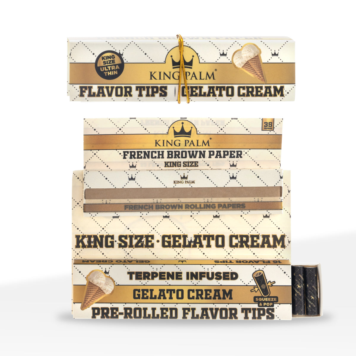 King Palm™ | French Brown King Size Joint Rolling Papers + Tips | 32 Pack - 24 Count - Various Flavors Rolling Papers + Tips King Palm