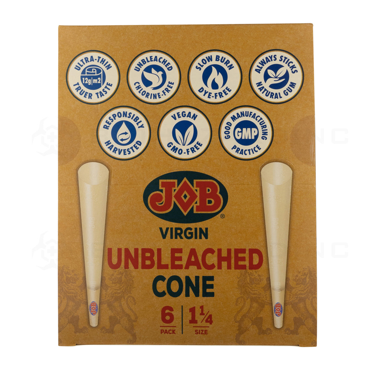 JOB® | Virgin Unbleached Pre-Rolled Cones 1¼ Size | 78mm - Unbleached Brown - 32 Count Pre-Rolled Cones Biohazard Inc