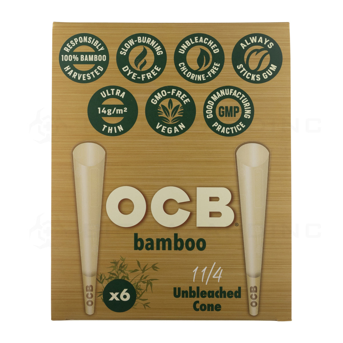 OCB® | Bamboo Unbleached Cones 1¼ Size | 78mm - Unbleached Brown - 32 Count Pre-Rolled Cones OCB