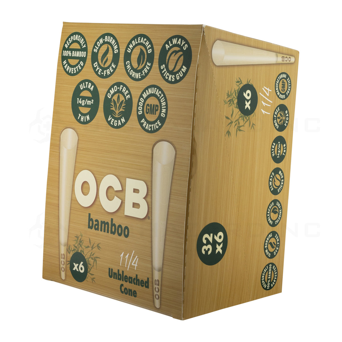 OCB® | Bamboo Unbleached Cones 1¼ Size | 78mm - Unbleached Brown - 32 Count Pre-Rolled Cones OCB