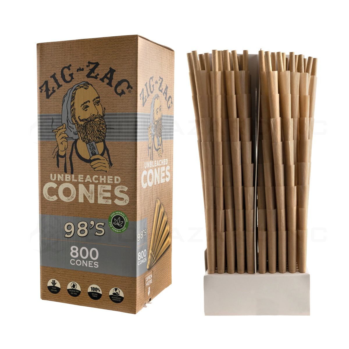 Zig-Zag® | 98's Pre-Rolled Cones | 98mm - Unbleached Brown - 800 Count Pre-Rolled Cones Zig Zag   