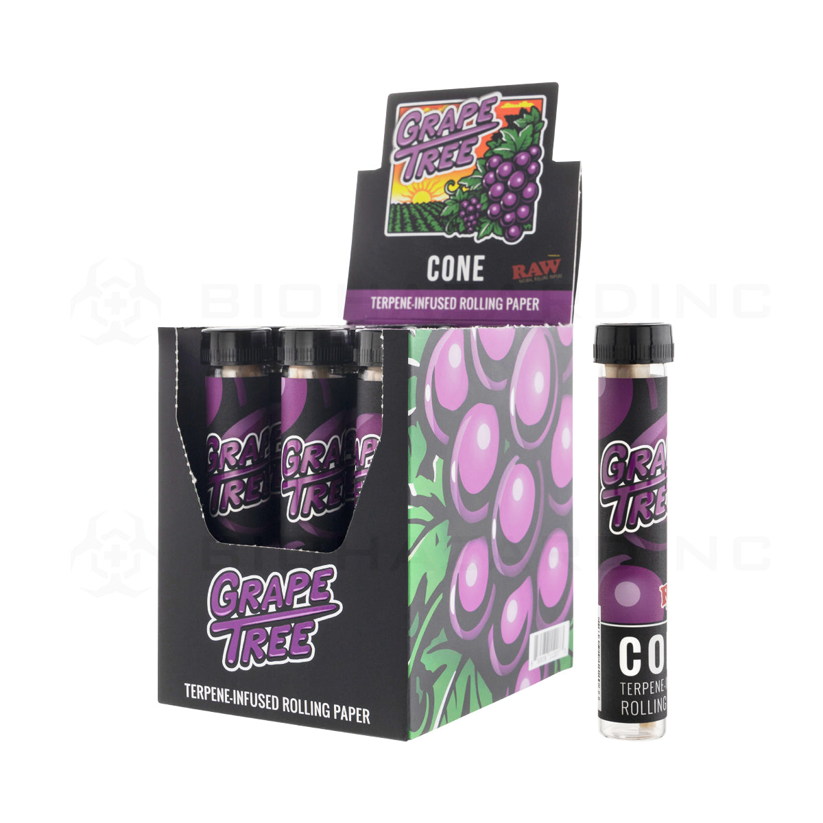 RAW® | Pre-Rolled Cones Singles King Size | 110mm - Grape Tree - 12 Count Pre-Rolled Cones Raw