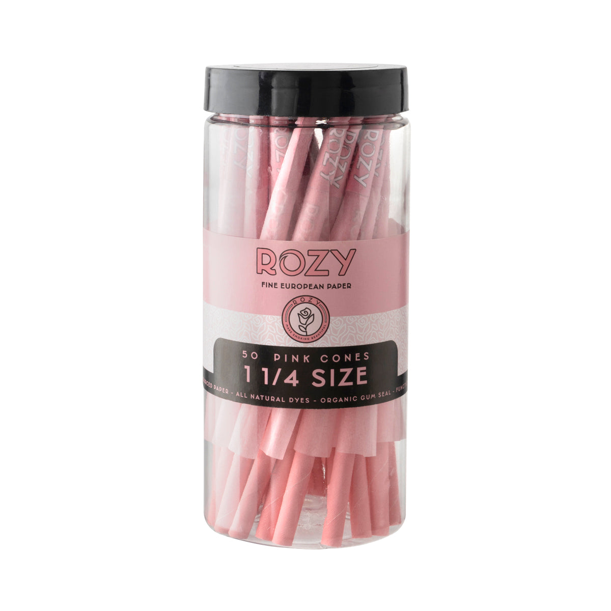 Rozy Pink | Pre-Rolled Cones 1¼ Size Jar | 84mm - Pink - 50 Count Pre-Rolled Cones Rozy