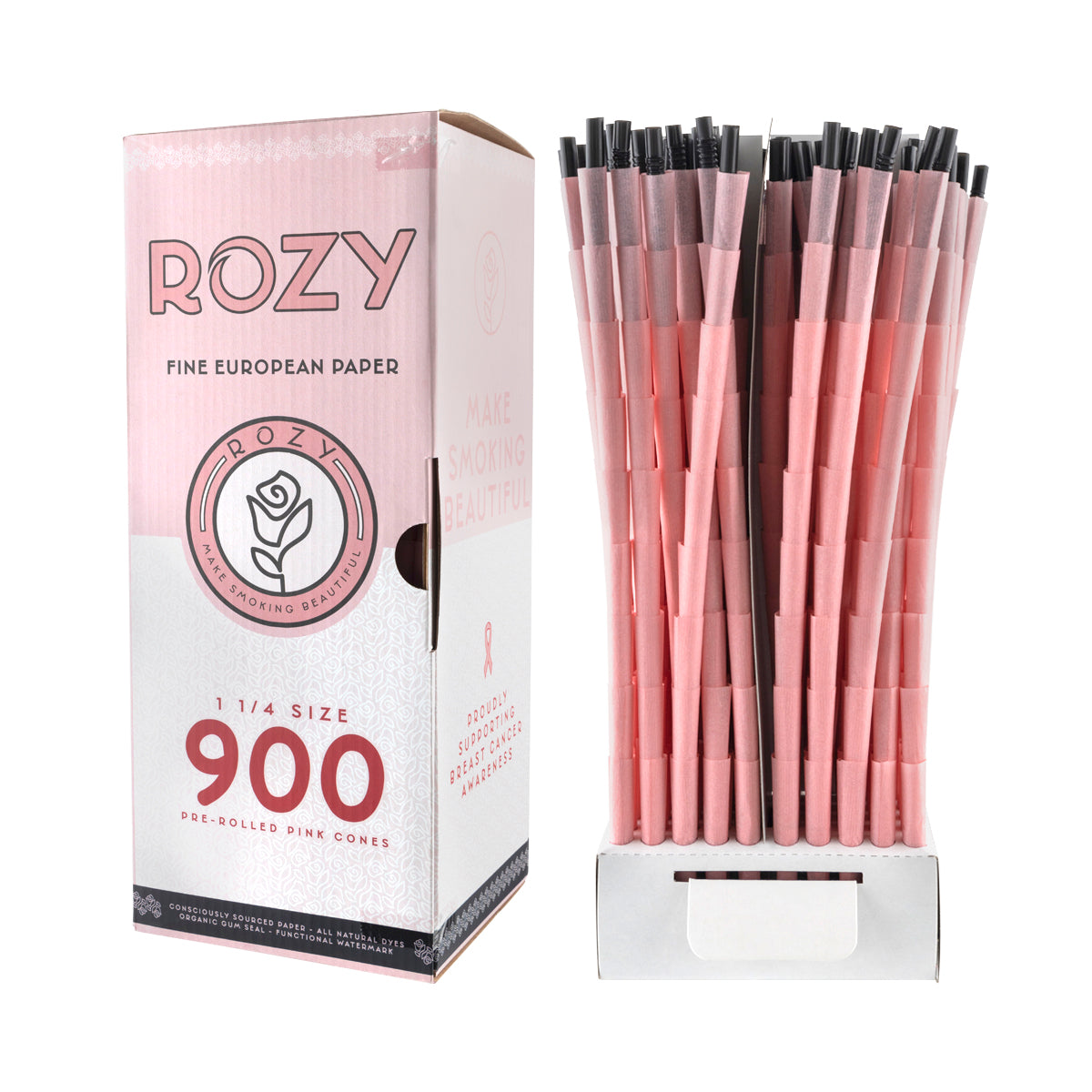 Rozy Pink | Bulk Pre-Rolled Cones 1¼ Size | 84mm - Pink - 900 Count Pre-Rolled Cones Rozy