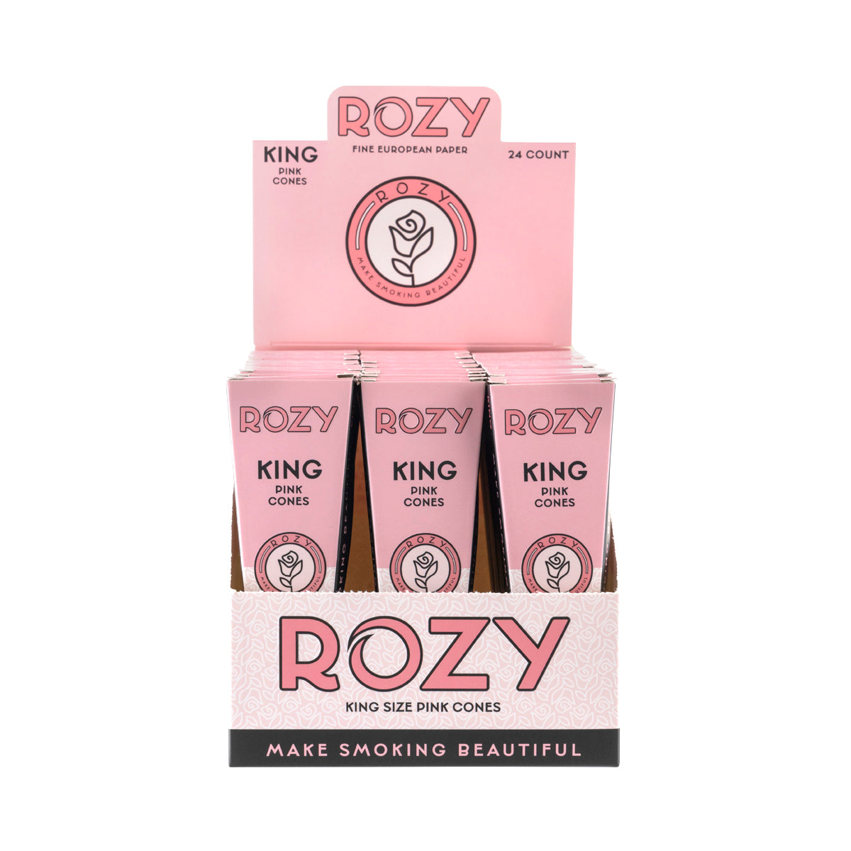 Rozy Pink | Pre-Rolled Cones King Size 3-Pack | 109mm - Pink - 24 Count Pre-Rolled Cones Rozy