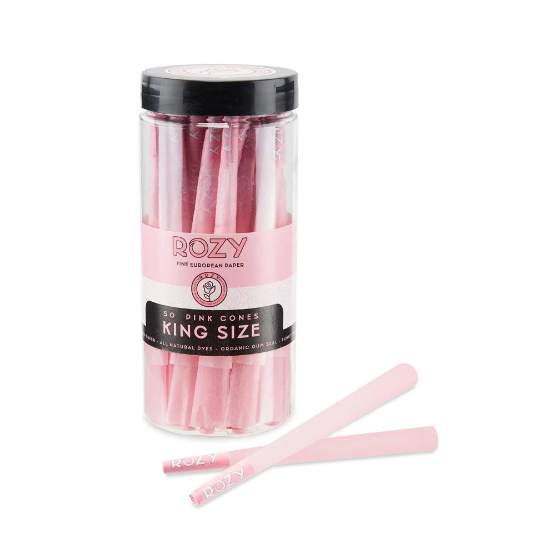 Rozy Pink | Pre-Rolled Cones King Size Jar | 109mm - Pink - 50 Count Pre-Rolled Cones Rozy