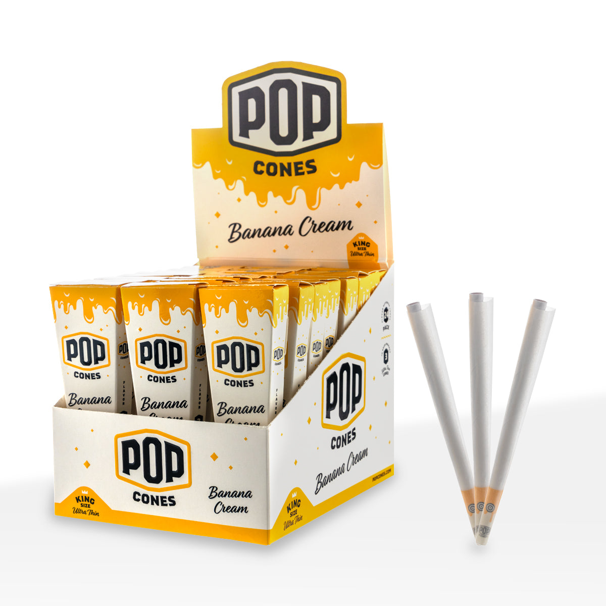 Pop Cones | Ultra Thin Pre-Rolled Cones King Size | 109mm - 3 Pack 24 Count - Various Flavors Pre-Rolled Cones Biohazard Inc Banana Cream  