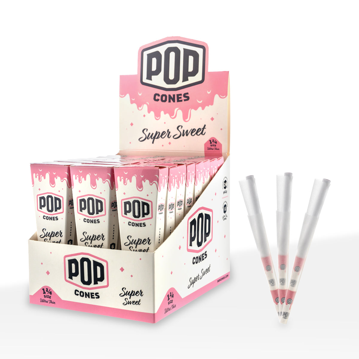 Pop Cones | Ultra Thin Pre-Rolled Cones 1¼ Size | 78mm - Various Flavors - 6 Pack 24 Count Pre-Rolled Cones Biohazard Inc Super Sweet
