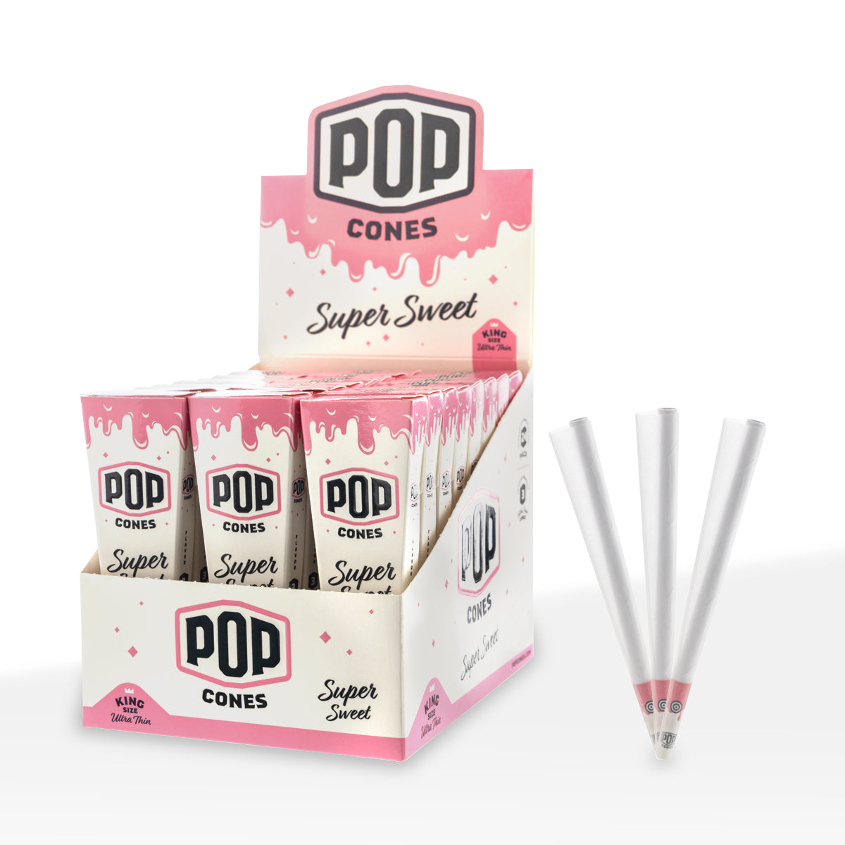 Pop Cones | Ultra Thin Pre-Rolled Cones King Size | 109mm - 3 Pack 24 Count - Various Flavors Pre-Rolled Cones Biohazard Inc Super Sweet