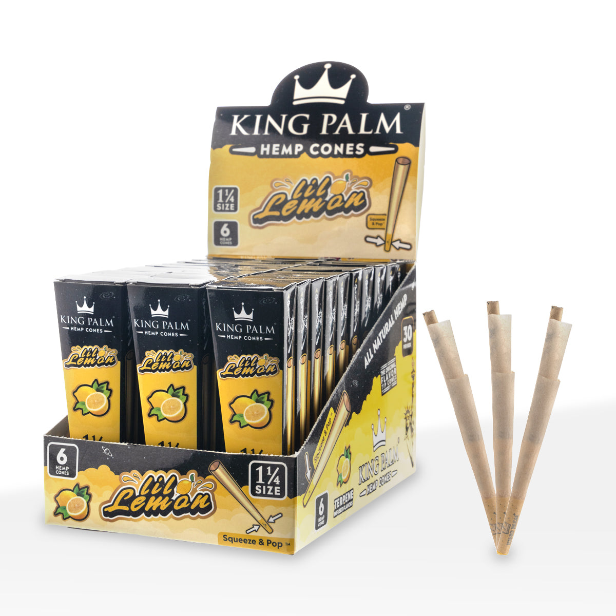 King Palm™ | Hemp Cones 1.25" | 6 Pack - 30 Count - Various Flavors Pre-Rolled Cones King Palm Lil'Lemon  