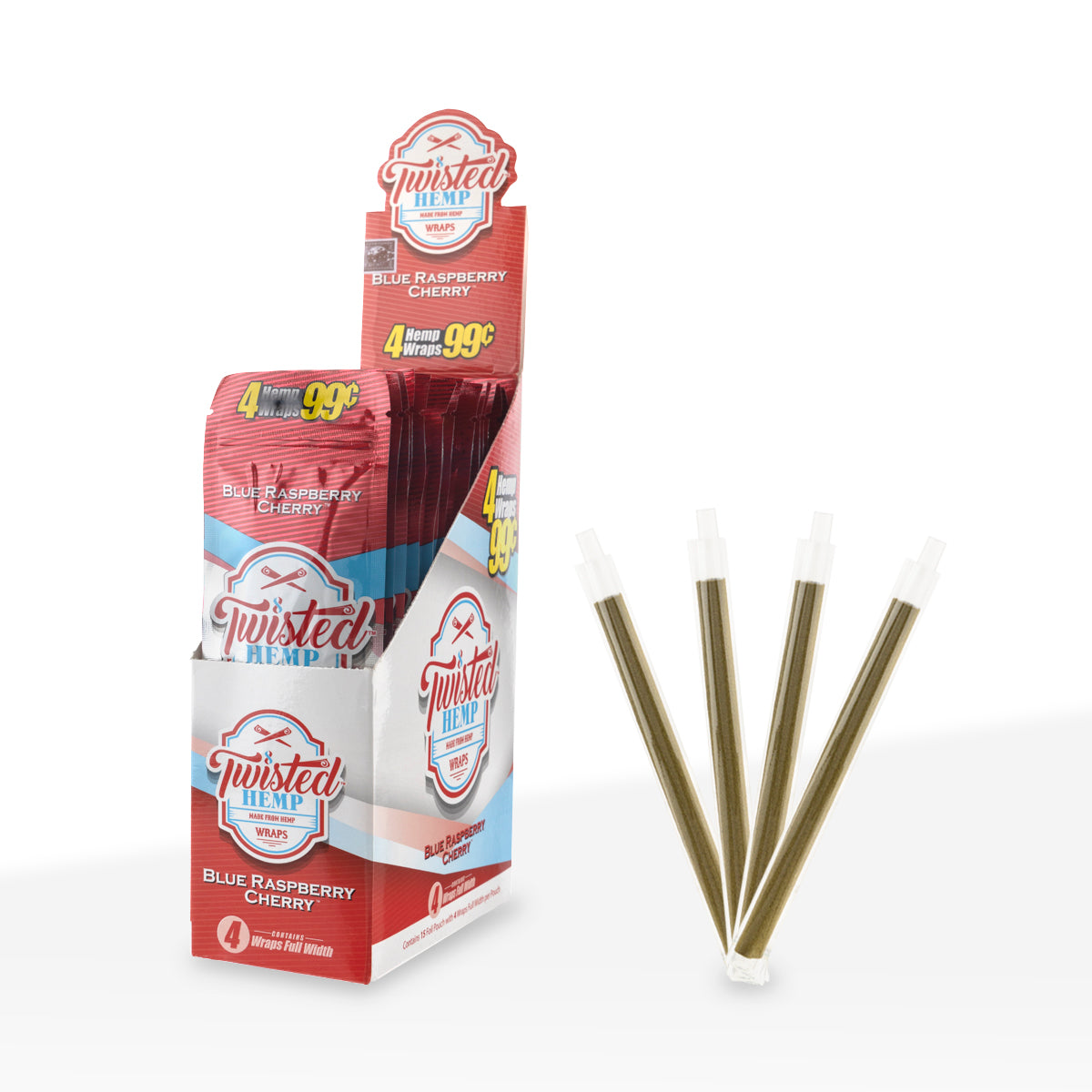 Twisted Hemp™ | Blunt Wraps | 100mm - Blue Raspberry Cherry - 15 Count Hemp Wraps Twisted Hemp