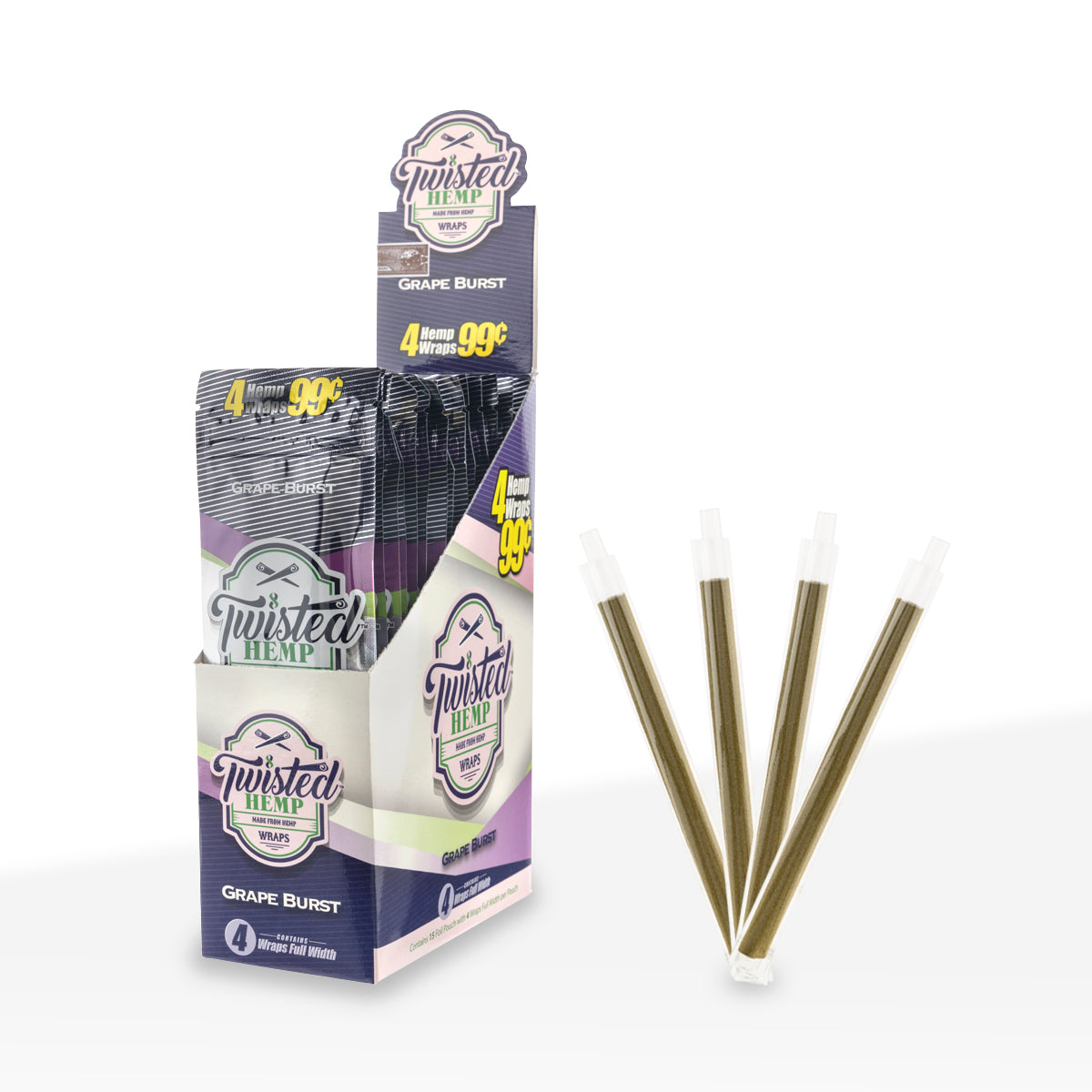 Twisted Hemp™ | Blunt Wraps | 100mm - Grape Burst - 15 Count Hemp Wraps Twisted Hemp