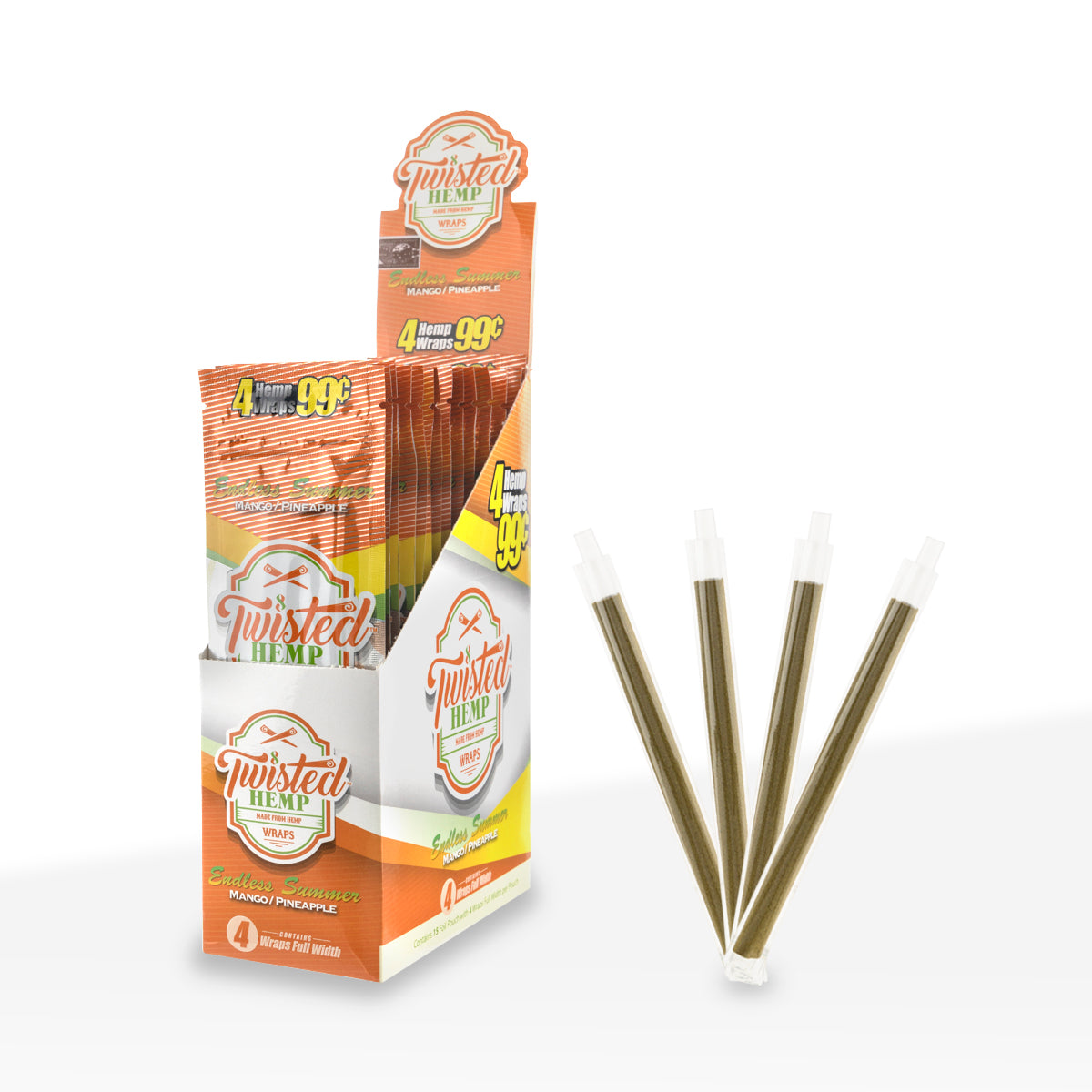 Twisted Hemp™ | Blunt Wraps | 100mm - Mango Pineapple - 15 Count Hemp Wraps Twisted Hemp