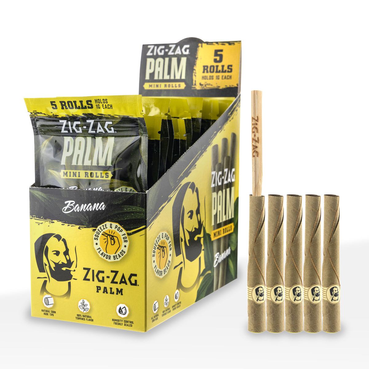 Zig-Zag® | Palm Mini Rolls | 5 pack - 15 Count Palm Pre Rolled Wraps Zig Zag Banana  