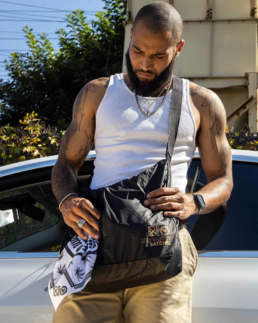 BIO Glass | Lite Weight Satchel | Matte Gold Logo Bag BIO Glass