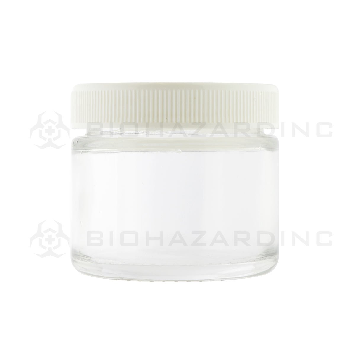 Glass Jar | Clear Glass Jars w/ Ribbed Caps - Matte White | 2oz - 240 Count Glass Jar Biohazard Inc   