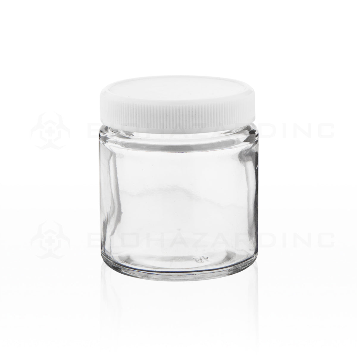 Glass Jar | Straight Sided Clear Glass Jars w/ White Caps | 3.5oz - 24 Count Glass Jar Biohazard Inc