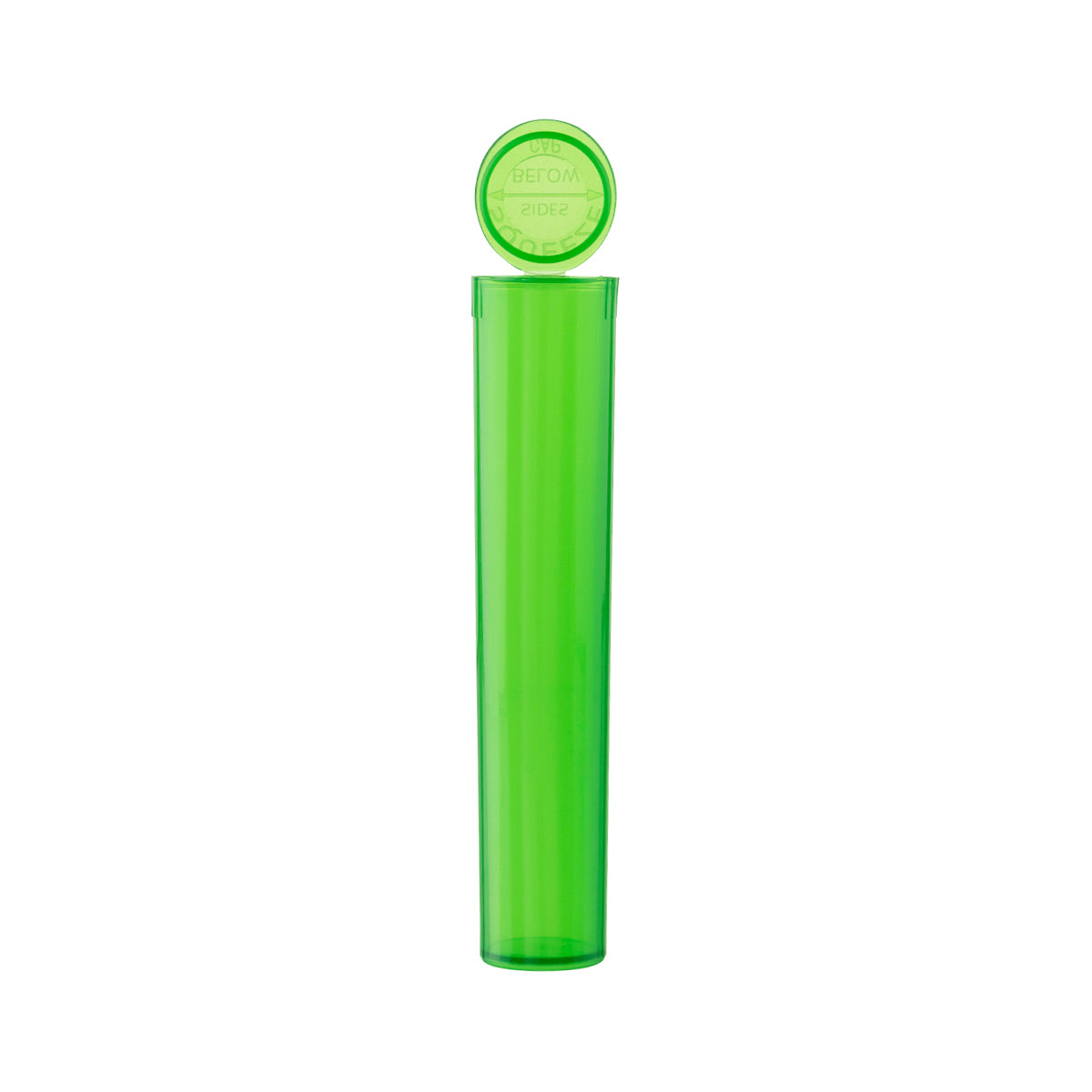 Child Resistant | Pop Top Plastic Joint Tubes | 95mm - Transparent Green - 1,000 Count Child Resistant Joint Tube Biohazard Inc   