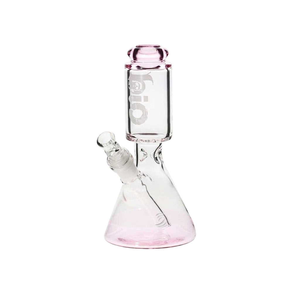 BIO Glass | Wide Chamber Beaker Waterpipe | 8" - 14mm - Various Colors Glass Bong Biohazard Inc Pink Trim  