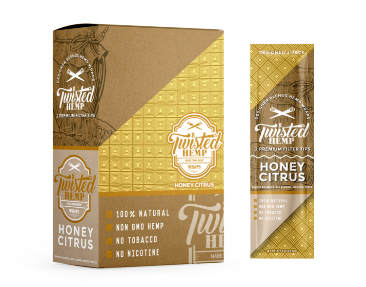 Twisted Hemp™ | Hemp Blunt Wraps w/ Tips | 100mm - Honey Citrus - 15 Count Hemp Wraps Twisted Hemp