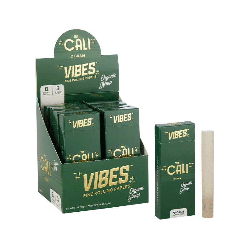 VIBES® | The CALI 2 Gram Pre-Rolled Cones | 110mm - Organic Hemp - 8 Count Pre-Rolled Cones Vibes