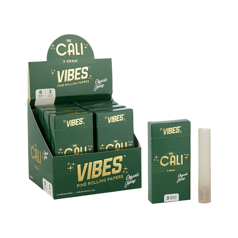 VIBES® | The CALI 3 Gram Pre-Rolled Cones | 110mm - Organic Hemp - 8 Count Pre-Rolled Cones Vibes