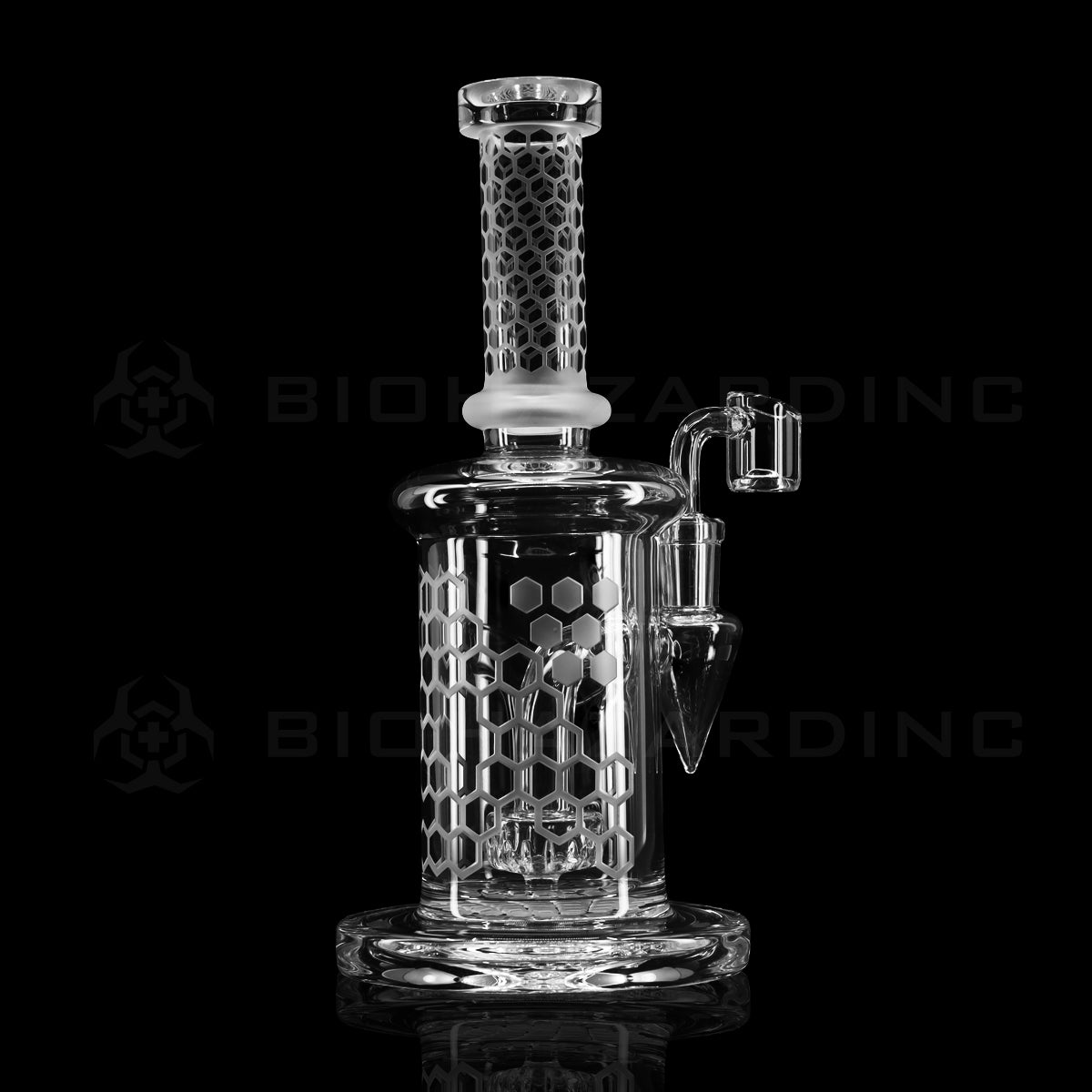 Dab Rig | Deep Etched Banger Hanger w/ Thick Base | 9" - Honeycomb Design Glass Dab Rig Biohazard Inc