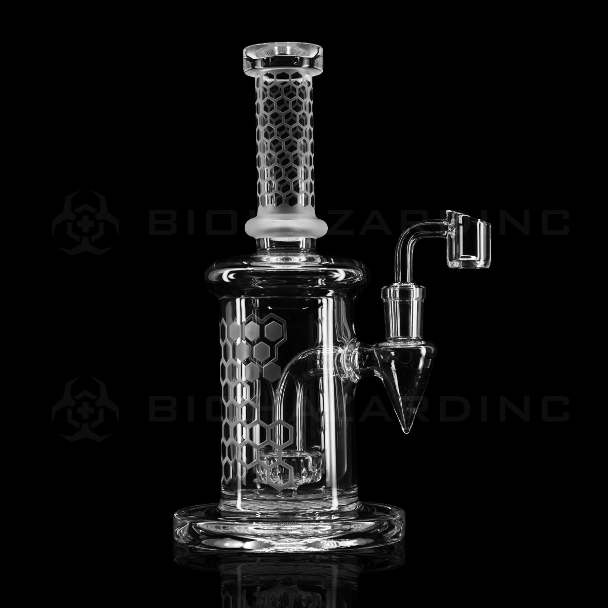 Dab Rig | Deep Etched Banger Hanger w/ Thick Base | 9" - Honeycomb Design Glass Dab Rig Biohazard Inc