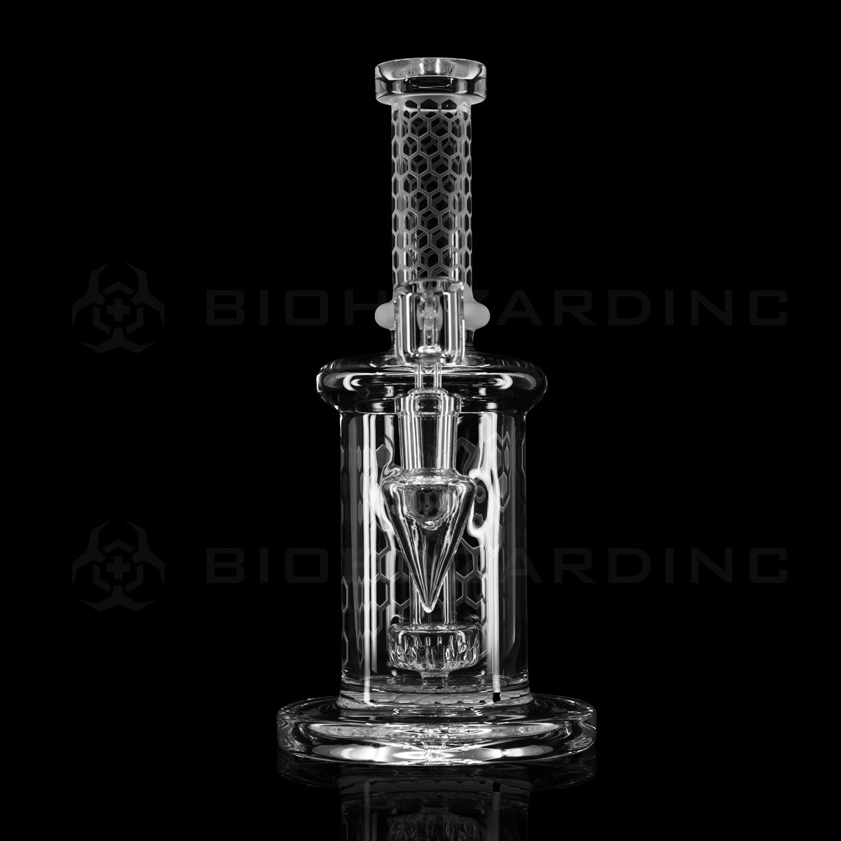 Dab Rig | Deep Etched Banger Hanger w/ Thick Base | 9" - Honeycomb Design Glass Dab Rig Biohazard Inc