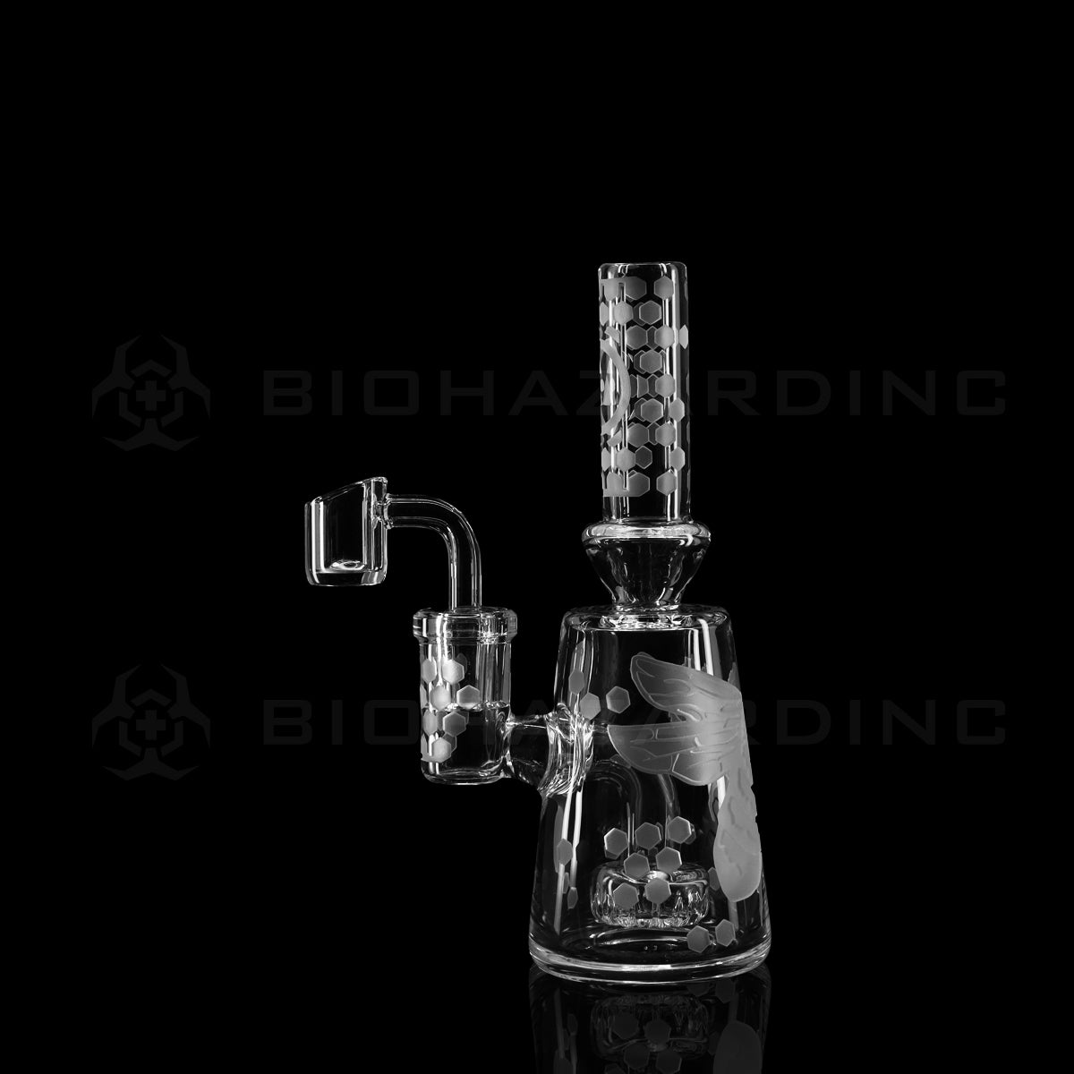 Dab Rig | Deep Etched Banger Hanger | 7" - Bee Honeycomb Design Glass Dab Rig Biohazard Inc